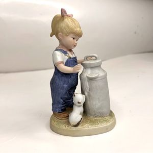 Denim Days by Homeco Vintage Figurine Girl with Milk Jug and Cat Home Interiors